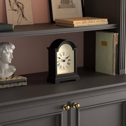 Arch Top Mantel Clock, Silent Quartz Desk and Shelf Clock, Black