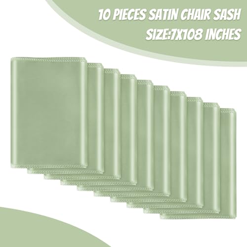 Sage Green Satin Chair Sashes - 10 Pack 7x108 Inch for Events
