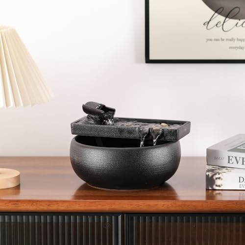 Ceramic Tabletop Fountain - 8.3-Inch Indoor Water Feature with Pump