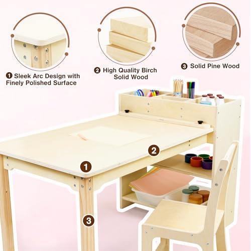 Kids Wooden Activity Table and Chair Set with Storage for Arts and Crafts