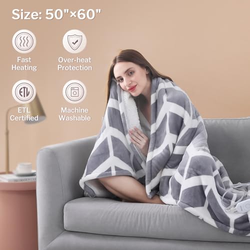 Heated Throw Blanket with 5 Heat Levels & Auto Shut Off - Grey