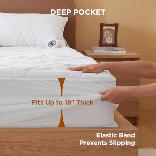 Waterproof Heated Mattress Pad Queen - Cotton Top Electric Bed Warmer