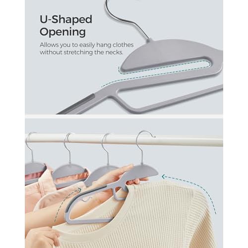 SONGMICS 30 Pack Coat Hangers, Heavy-Duty Plastic Suit Hangers, S-Shaped Opening, Space-Saving, 360¨¬ Swivel Hook, 16.3 Inches Wide, Light Gray and Dark Gray UCRP041G05