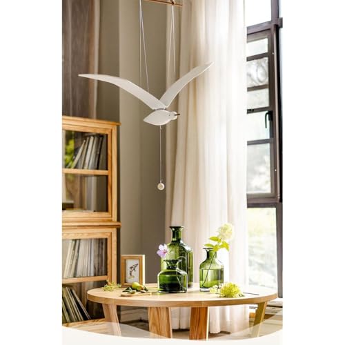 Wooden Flying Seagull Hanging Mobile, Handcrafted Kinetic Ceiling Decor