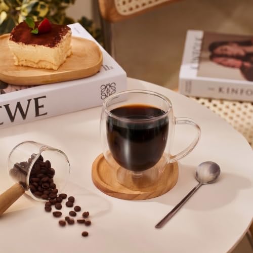 FrutPunch Double Walled Glass Coffee Mugs Set of 2, 12 oz - Heat-Resistant Borosilicate