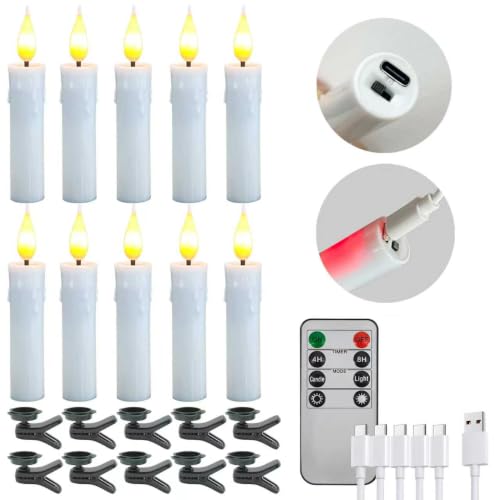 BuyXIU White Rechargeable Flameless Clip-On Christmas Tree Candles with Remote & Timer