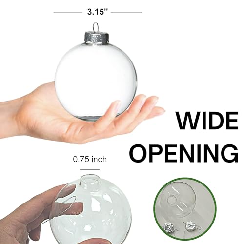 12-Pack 3.15 Inch Clear Glass Christmas Ornaments Fillable DIY Holiday Decorations