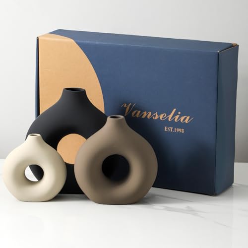 Ceramic Donut Vase Set of 3 - Modern Aesthetic Table Centerpiece Decor