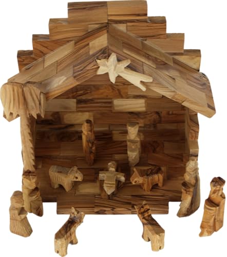 Hand-Carved Olive Wood Nativity Set - 12-Piece Bethlehem Christmas Scene