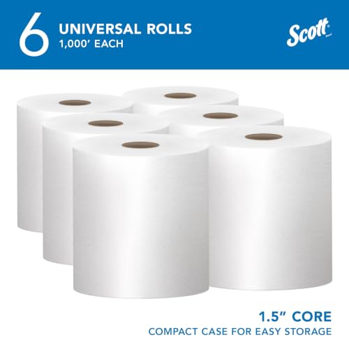 Hard Roll Paper Towels, Bulk 6 Rolls x 1000 ft, 1.5-Inch Core - White