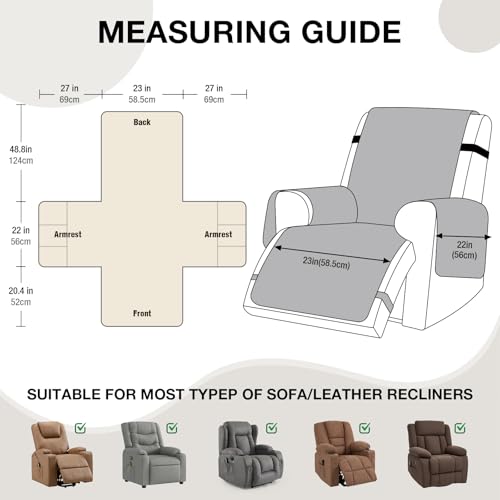 Waterproof Recliner Chair Cover, Non-Slip & Washable, 23"