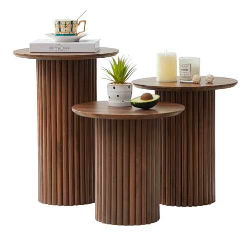 3-Piece Round Nesting Coffee Table Set, Mid-Century Modern Wood End Tables