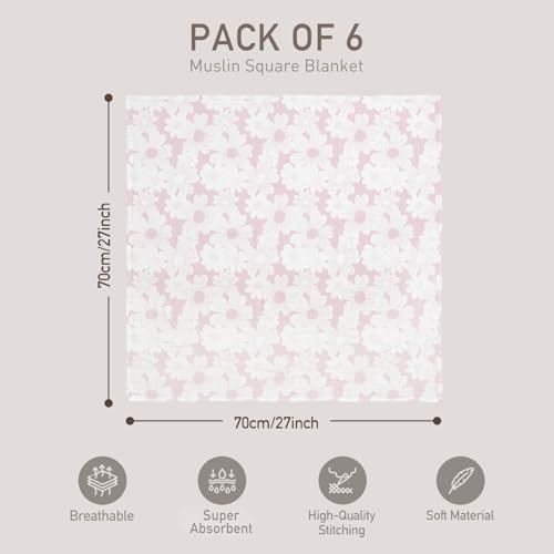GLLQUEN BABY Muslin Swaddle Blankets 6-Pack - Soft Cotton Receiving Blankets