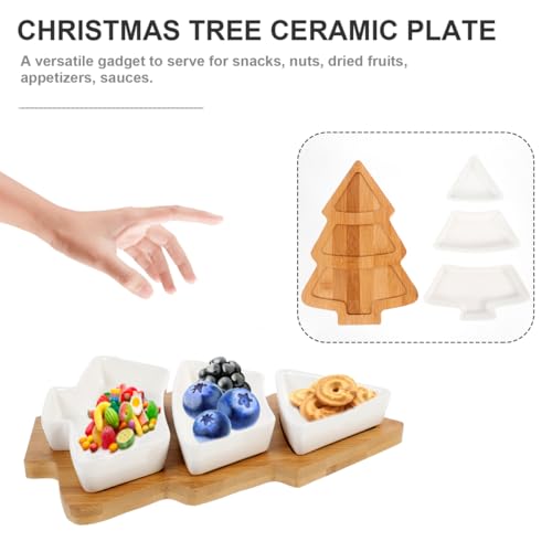 Christmas Tree Ceramic Serving Platter with Bamboo Stand - Holiday Tray