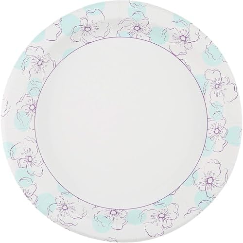 Glad Round Disposable Paper Plates, Blue Flower Pattern - Strong, Sturdy, Soak Proof, and Microwavable Decorative Plates for Dinner and Everyday Use, 10 Inch, 50 Count - 2 Pack