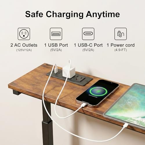 39-Inch Narrow Sofa Table with Power Outlets and Adjustable Height