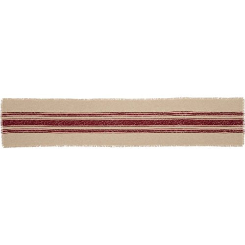 VHC Brands Christmas Burlap Red Stripe Table Runner 13x72 - Holiday Decor