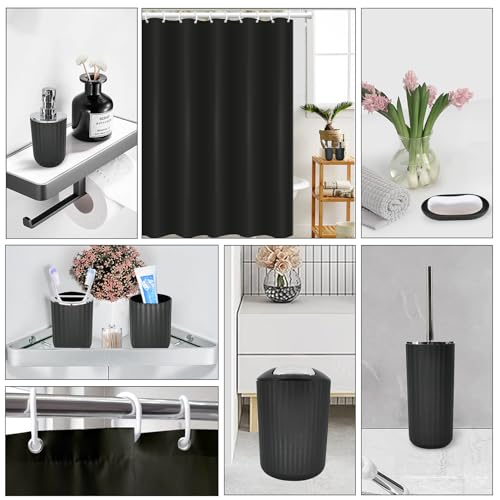 10-Piece Black Bathroom Accessory Set with Shower Curtain and Trash Can