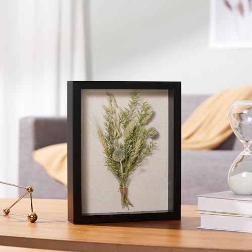 8.5x11 Inch Shadow Box Frame with Linen Back and Glass Front, Black