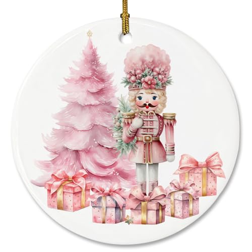 Pink Floral Nutcracker Ornament - Christmas Ceramic Tree Decoration - TTBDKKDM