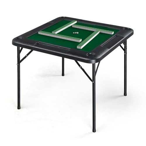 35" Foldable Mahjong Table, Portable 4 Player Game Table with Cup Holders