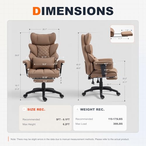 Big and Tall Ergonomic Office Chair with Pocket Spring Cushion and Footrest