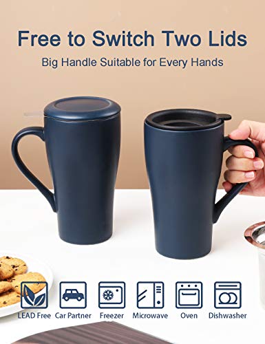 ARRADEN Royal Blue 18oz Tea Mug with Infuser & 2 Lids – Large Travel Tea Cup