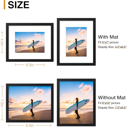 8x10 Black Picture Frame with 5x7 Mat - Wall & Tabletop Photo Frame