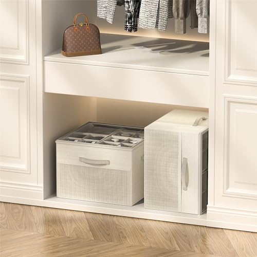 Foldable Fabric Shoe Organizer Box with Adjustable Dividers & Clear Cover