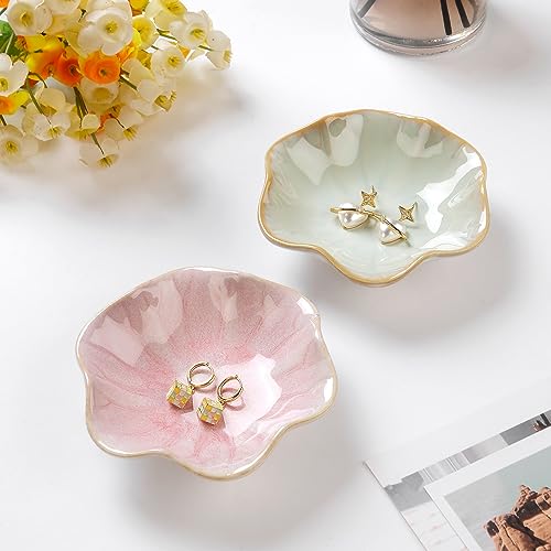 Ceramic Lotus Leaf Jewelry Dish - Pink Decorative Ring & Trinket Tray