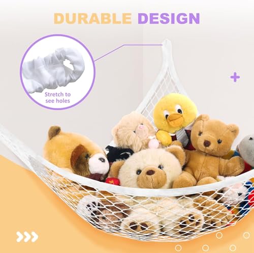 Stuffed Animal Net Hammock Corner Organizer for Plush Toys - White, Large