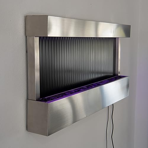 47-Inch Wall-Mounted Indoor Waterfall Fountain with LED Lights & Mirror