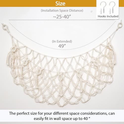 Macrame Stuffed Animal Hammock - Wall Hanging Toy Storage Organizer, 49"