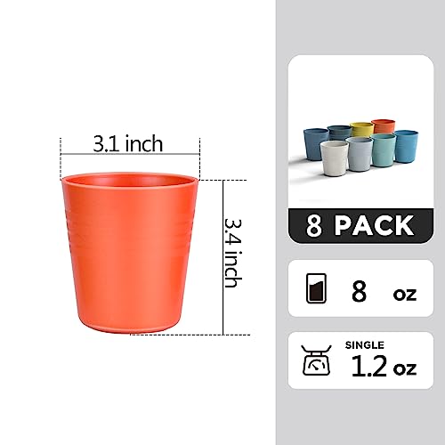 8 oz Wheat Straw Drinking Cups - Set of 8 Unbreakable Reusable Water Tumblers