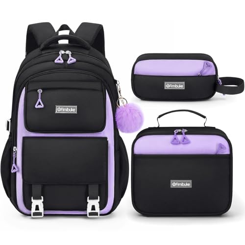 3-Piece Waterproof School Backpack Set for Girls with Lunch Bag & Pencil Case