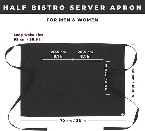 Chef Works Unisex Half Bistro Server Apron, Black, One Size (2 Pack)