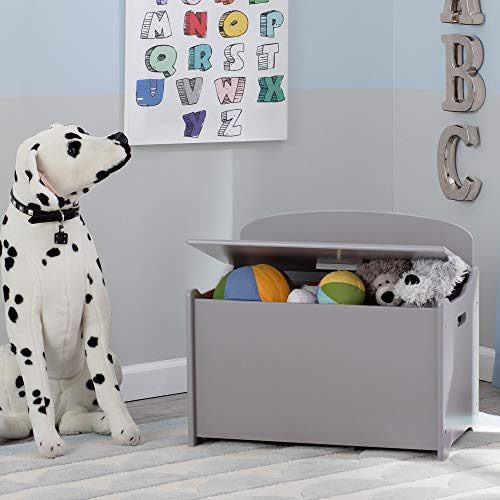 Deluxe Wooden Toy Box Storage Chest with Safety Hinge Lid - Grey