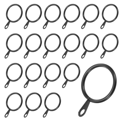 20-Pack Metal Curtain Rings with Eyelet, 1-Inch Interior Diameter Black