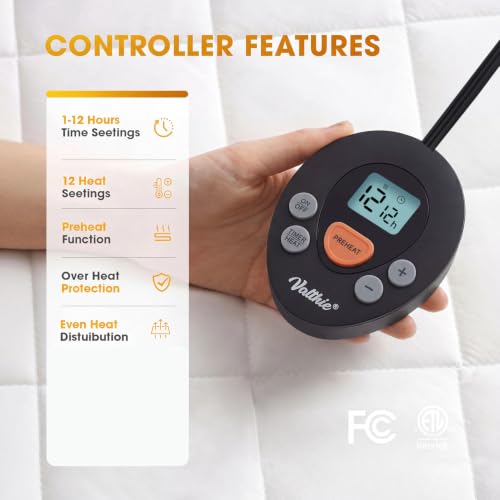 Queen Heated Mattress Pad with Dual Control & 12 Heat Settings