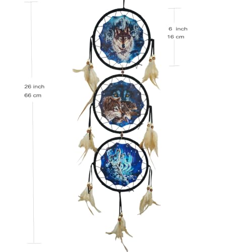 Wolf Dream Catcher Wall Hanging, 6-Inch 3-Layer Wildlife Art Decor
