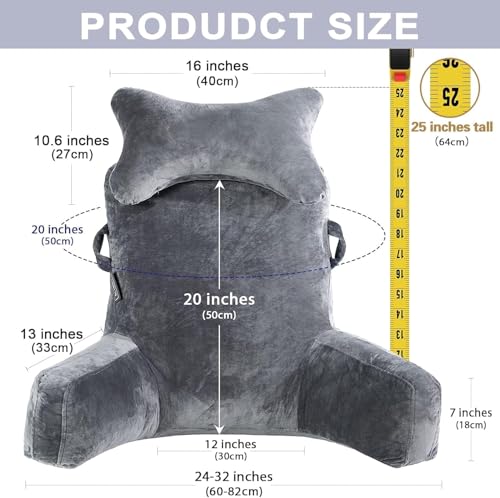 Reading Pillow with Detachable Neck Roll & Arm Support - Dark Grey