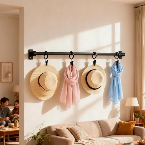 44 Pack Black Curtain Rings with Clips, 1.5-inch Heavy Duty Drapery Hangers
