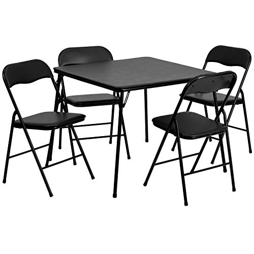 5-Piece Folding Card Table and Chair Set - Portable Event Seating, Black