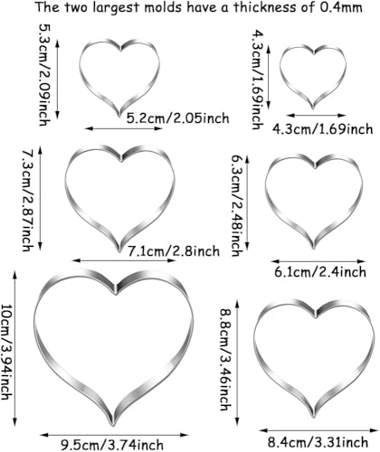 MrCookie Heart Cookie Cutters Set - 6 Thickened Stainless Steel Baking Tools with Variation: Heart