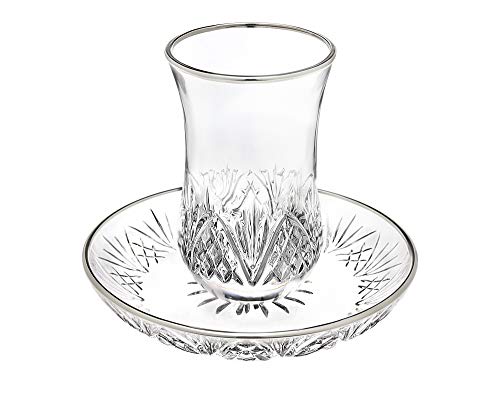 Crystal Kiddush Cup and Saucer Set with Platinum Edge