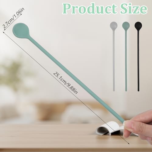 3 Pack Silicone Long Stirring Spoons for Coffee Cocktails and Drinks - Black, Gray, Cyan