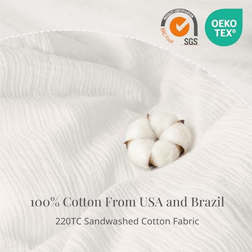Off-White Queen Duvet Cover Set - 100% Sandwashed Cotton 3-Piece Bedding