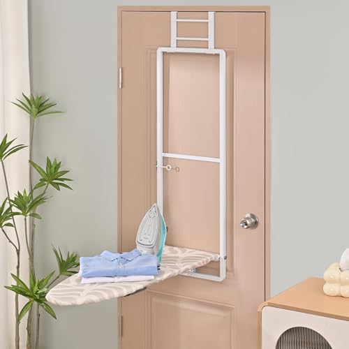 Over-the-Door Ironing Board with Iron Storage, 36 x 12 Inch Foldable Board