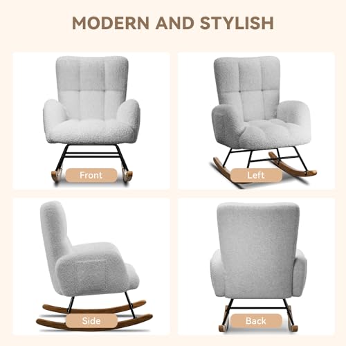 Teddy Upholstered Rocking Chair with Ottoman and Side Pockets