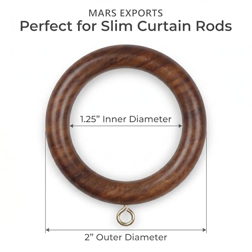 24-Piece Natural Rosewood Curtain Rings with Hooks, 1.25-Inch Inner Diameter